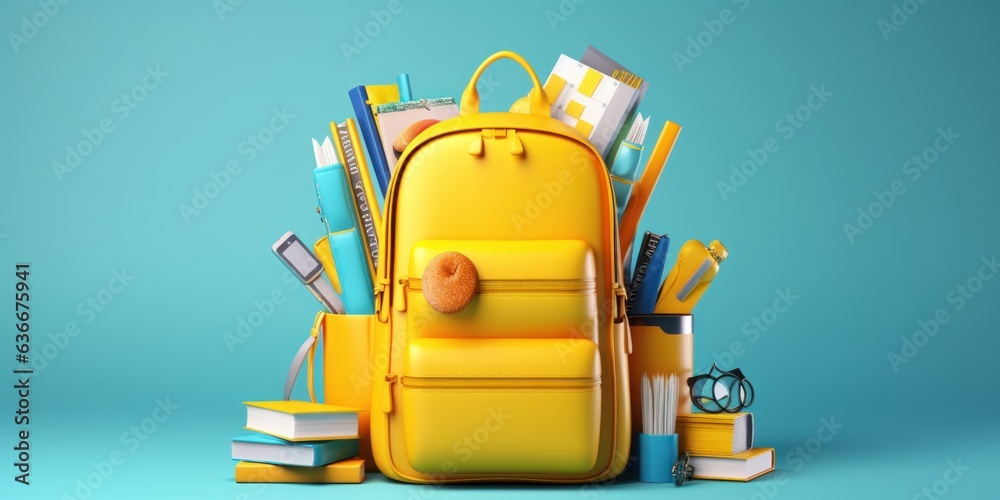 Photo of a yellow backpack with a book