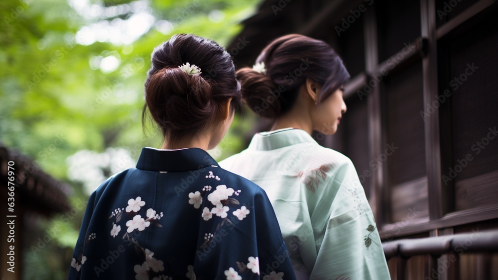 浴衣を着た二人の女性の後ろ姿 浴衣を着た二人の女性の後ろ姿
