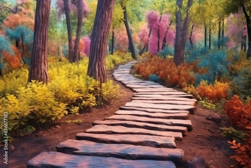 beautiful view of wooden path in forest