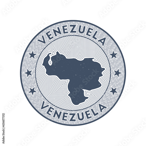 Venezuela round badge vector. Country round stamp with shape of Venezuela, isolines and circular country name. Amazing emblem. Beautiful vector illustration.