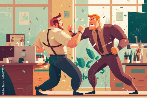 Businessmen fighting in the office, flat style illustration photo