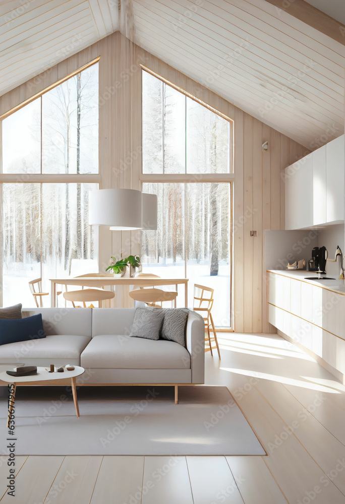 Fototapeta premium Living room in modern minimalist and warm style