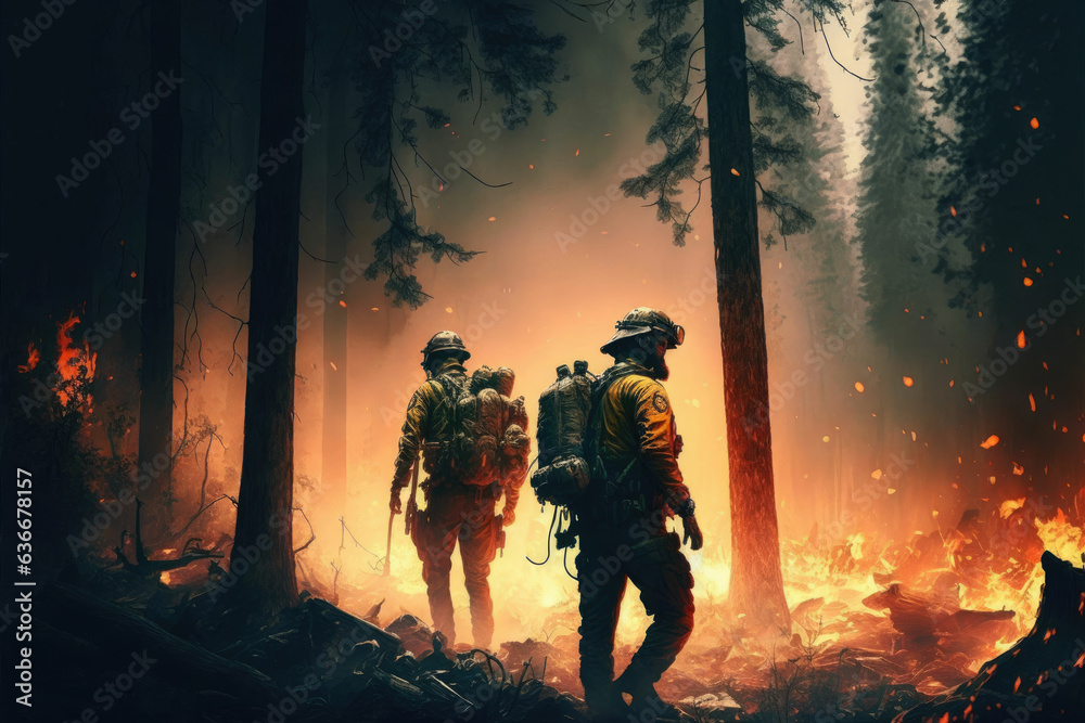Firefighters extinguishing forest fire Firefighters extinguishing forest fire