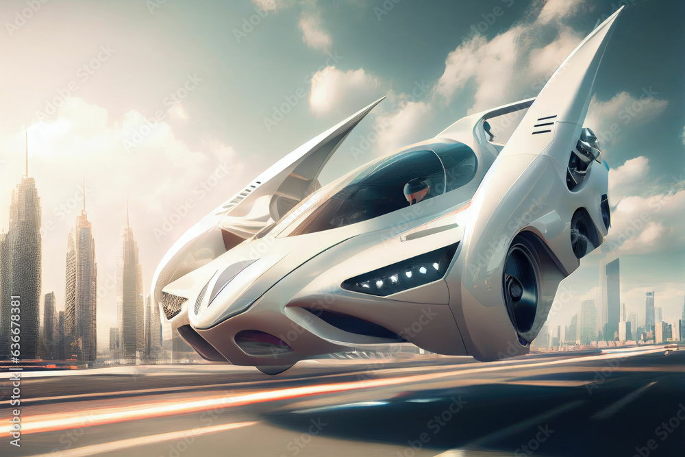 Next-gen flying car as transportation, futuristic concept
