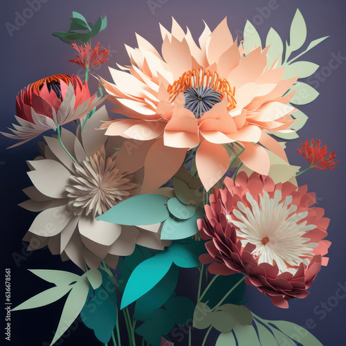 Colorful paper cut flowers wall decor