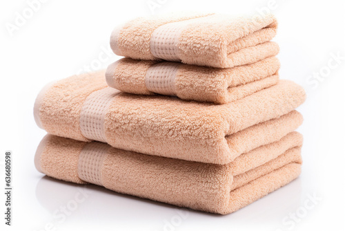 A tide pile of fresh and clean towels, all folded in a bathroom