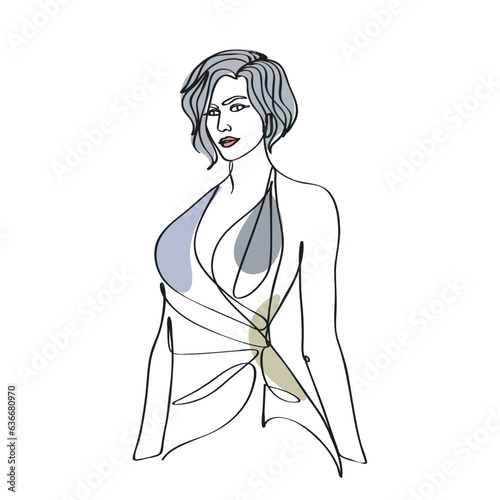 Modern woman stylishly dressed fashion girl minimal line artwork
