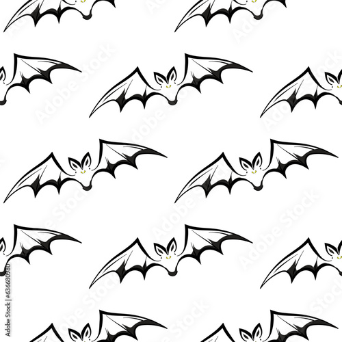 Bats. Vector seamless background. Drawing with lines