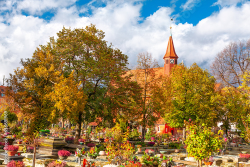 Autumn in graveyard . Johannisfriedhof Cemetery in Nuremberg Germany photo