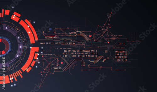 Abstract background on technological and scientific topics. Various techno details with using digital code.