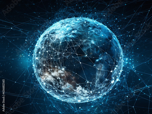 planet global cyberspace globe connection technology map internet network earth. Generative AI.