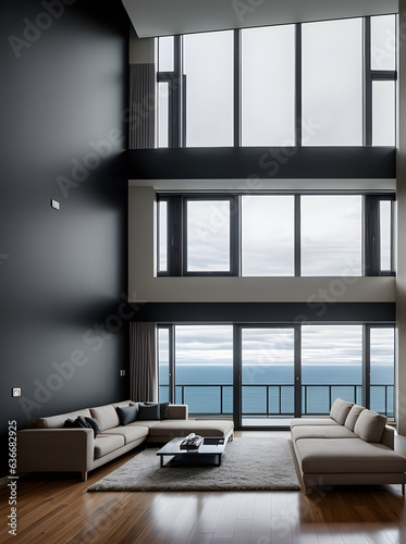 Realistic interior penthouse design detailed medium shot.