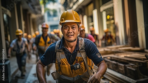 Construction workmen at bui...