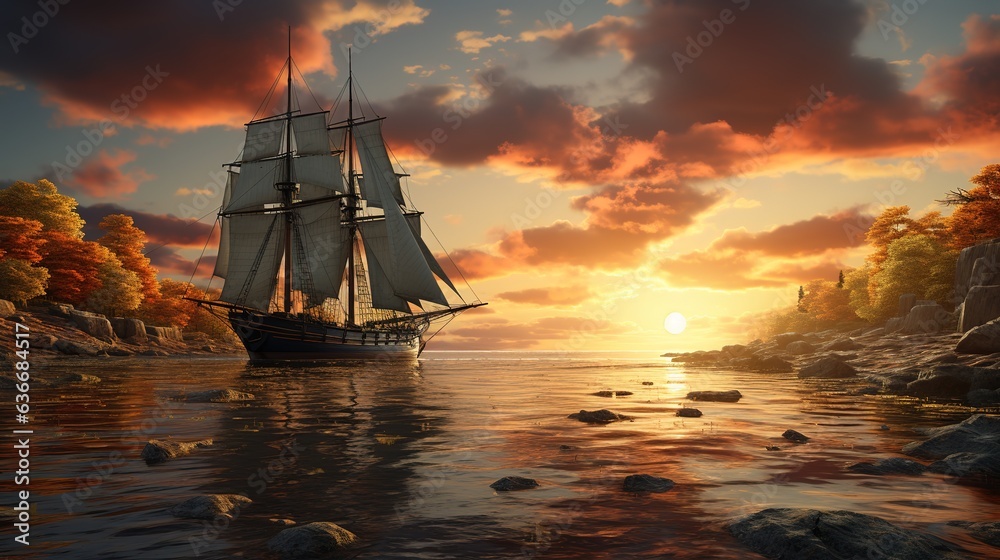 Fototapeta premium Columbus found Day produced 3D cartoon landscape illustrations,AI generated. 