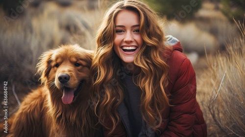 Young Woman with her dog, generative ai