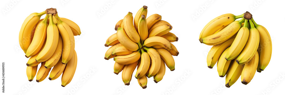 Top view of ripe baby bananas on transparent background