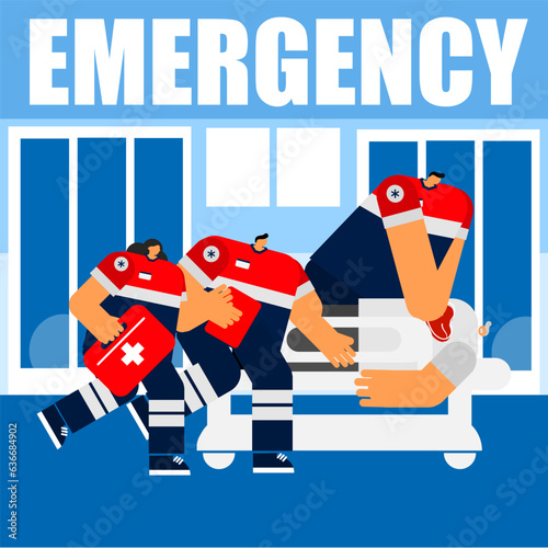 Cartoon character of an unconscious patient resuscitated by medical provider at emergency room.