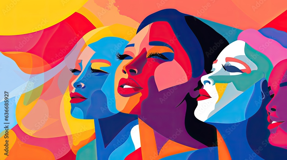 An illustration of International Women's Day using abstract shapes and vibrant colors.