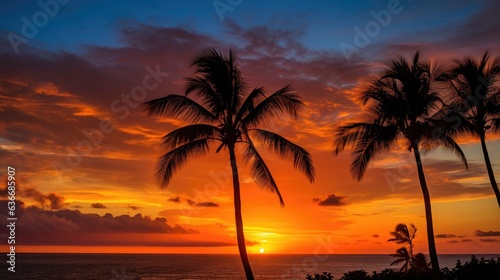 Image of a coastal sunset, the sun on the horizon with its fiery brilliance. © kept