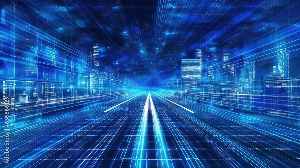 Wireframe of abstract futuristic background for business and transportation.Hologram display with light trails communication concept innovation background.AI generated