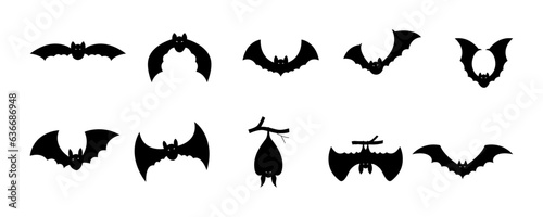 Set of black bats for halloween. Halloween Elements and Objects for Design Projects.