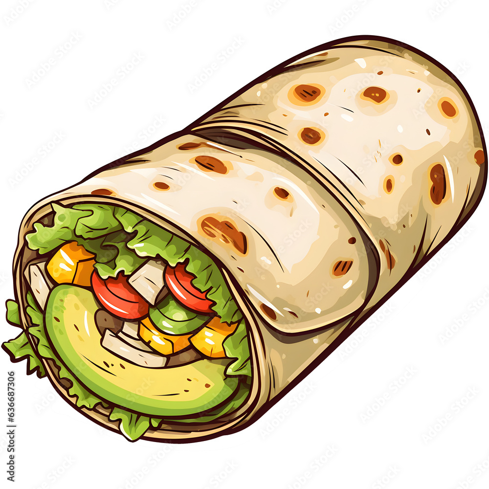 cartoon veggie wrap clipart, transparent background Stock Illustration