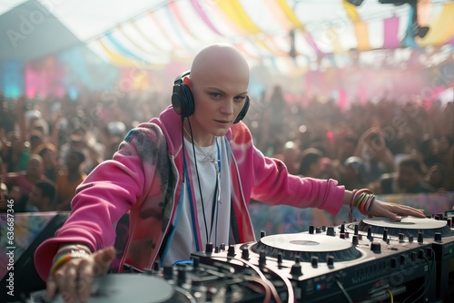 Vibrant Beats: Non-Binary DJ Mixes Tracks with Skill at Music Festival