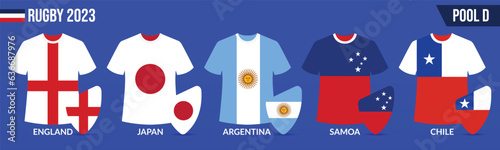 Rugby T-Shirt Jerseys with flag of pool D. Creative Vector Illustration. 