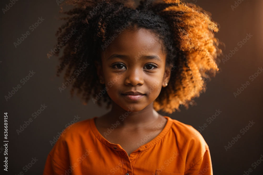 African little girl isolated on studio background, cute child portrait, generative AI. African little girl isolated on studio background, cute child portrait, generative AI.