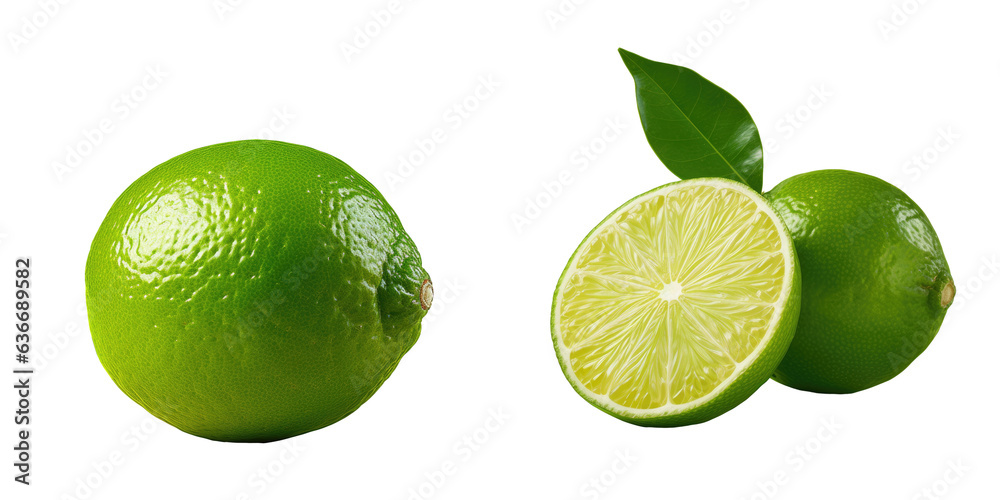 Closeup of seedless lime on transparent background