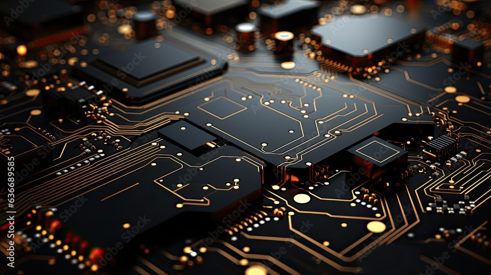 Abstract representation of computer boards, chips and connectors arranged in an organized manner. Abstract representation of computer boards, chips and connectors arranged in an organized manner.