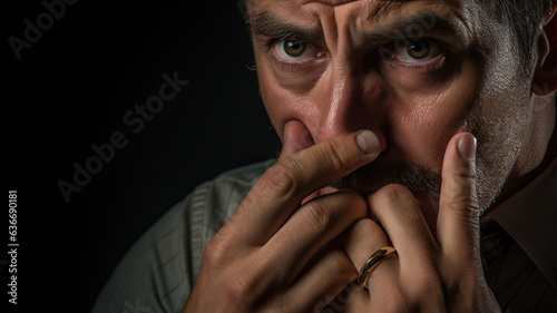 an office worker is seen nervously biting their nails