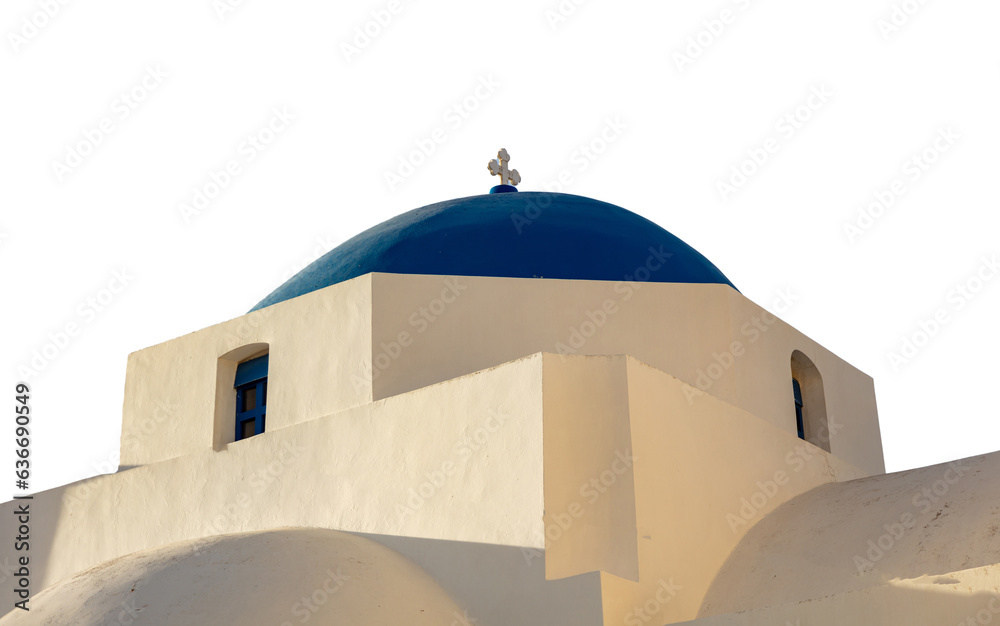 Greek island church isolated on white transparent background. PNG. Cyclades Greece.