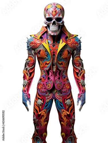 AI-Generated Halloween Kirigami Colorful Tattoo-Style Evil Full Body Skull Man