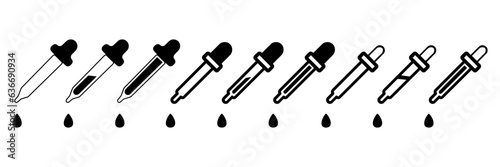 Pipette Dropper icon. Collection of pipette signs. Set of pipette signs isolated on white background. Vector illustration. EPS 10