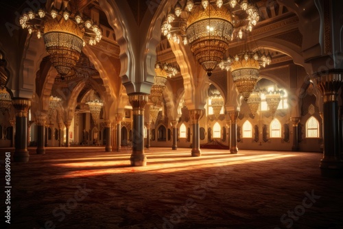 beautiful interior of a masjid with sunlight coming © DailyLifeImages