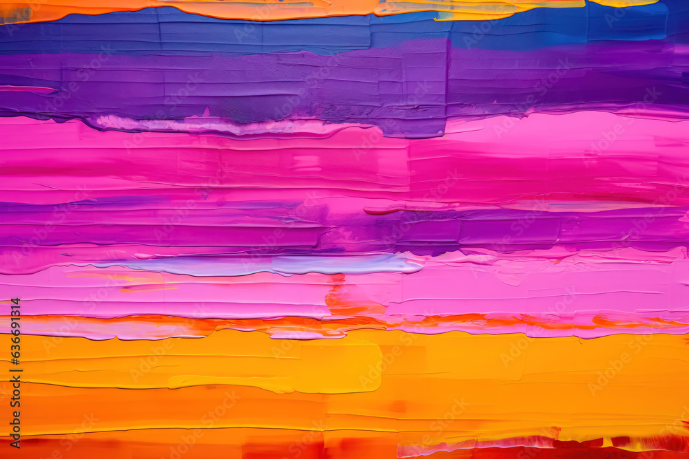 Horizontal strokes of yellow, orange, red violet and blue acrylic paint. Abstract art background. Hand-painted back Horizontal strokes of yellow, orange, red violet and blue acrylic paint. Abstract art background. Hand-painted back