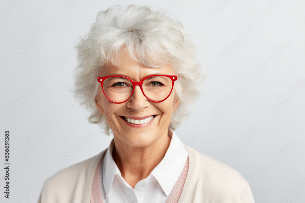 Generative AI portrait of senior charming business woman smiling overjoyed and satisfied