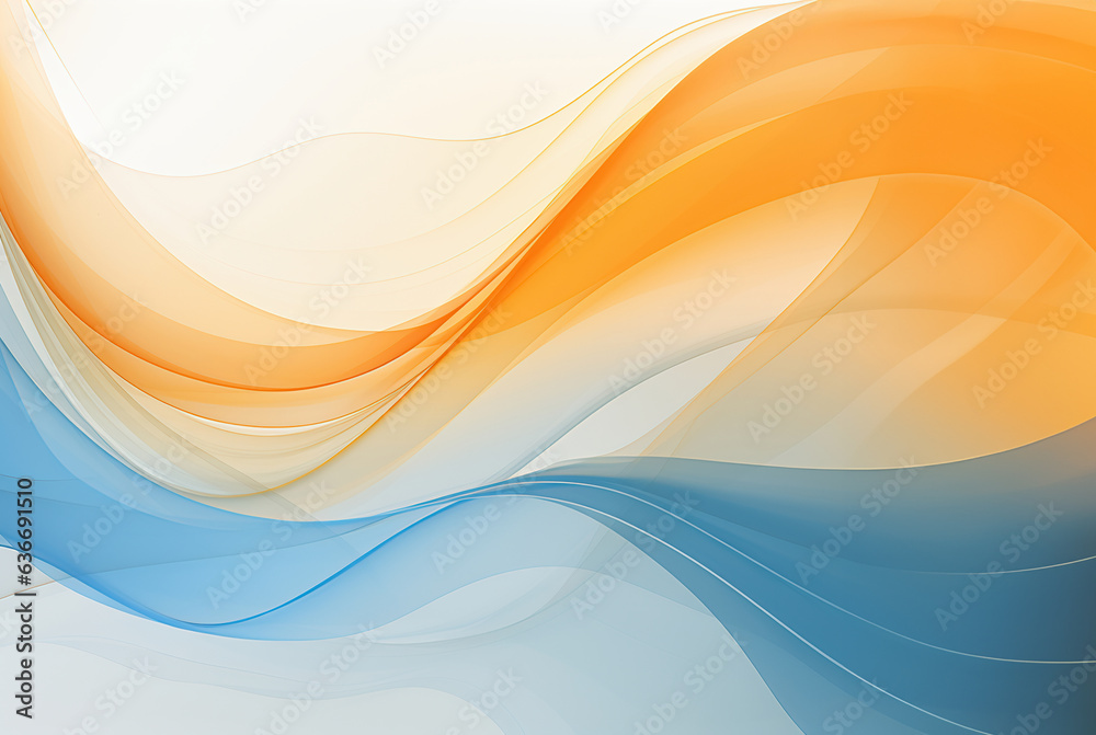 Fototapeta premium 青色とオレンジ色の波型幾何学抽象背景