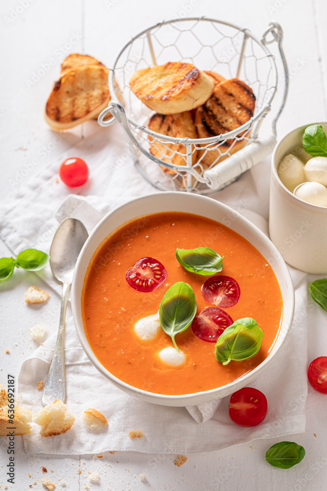 Red tomato soup as spicy and healthy appetizer. Red tomato soup as spicy and healthy appetizer.