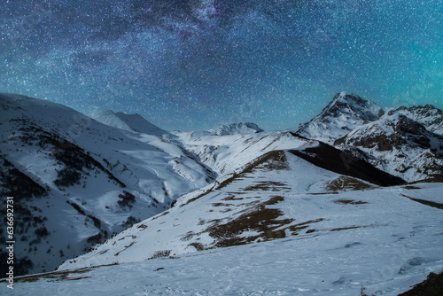 Photography Beautiful night landscape, snow covered mountains in the night