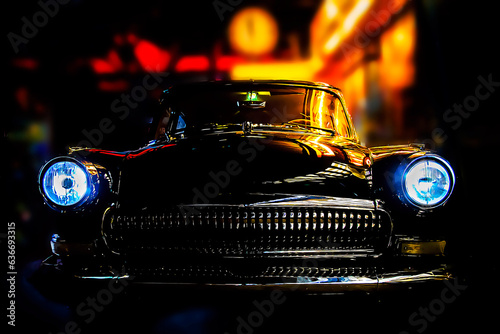Shiny old black car with blue lights © ZenitX