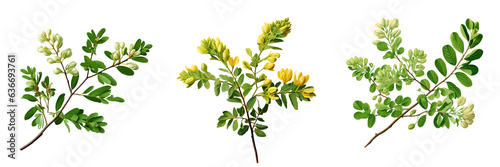 The European tree known as False Acacia bears black locust branches flowers and leaves photo