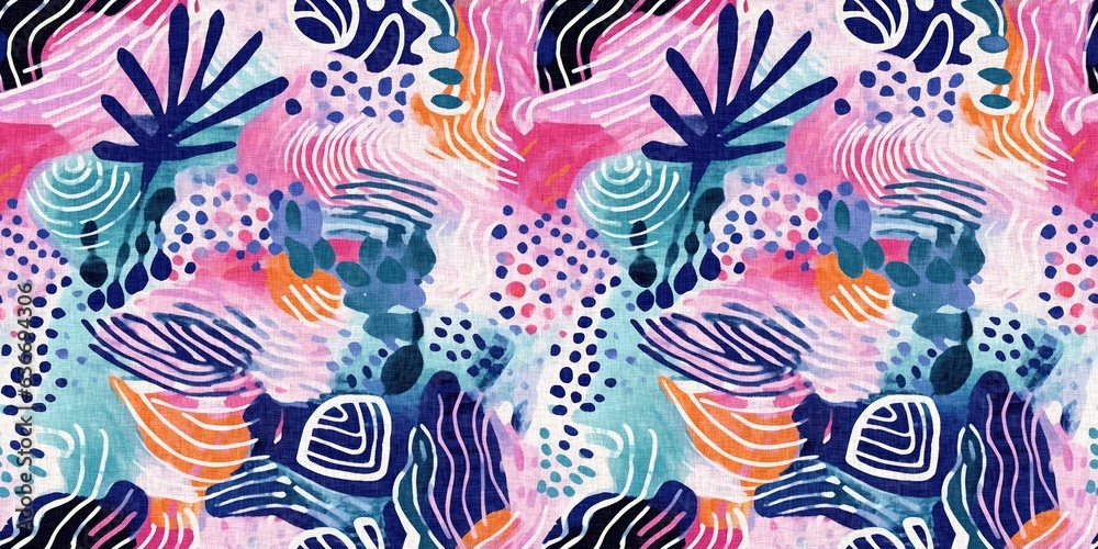 Tropical modern coastal pattern clash fabric coral reef border print for summer beach textile designs with a linen cotton effect. Seamless trendy underwater kelp and seaweed ribbon edge background Tropical modern coastal pattern clash fabric coral reef border print for summer beach textile designs with a linen cotton effect. Seamless trendy underwater kelp and seaweed ribbon edge background