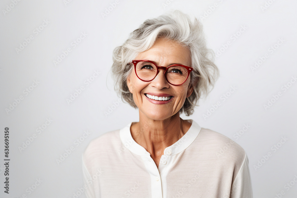 Generative AI portrait of senior charming business woman smiling overjoyed and satisfied