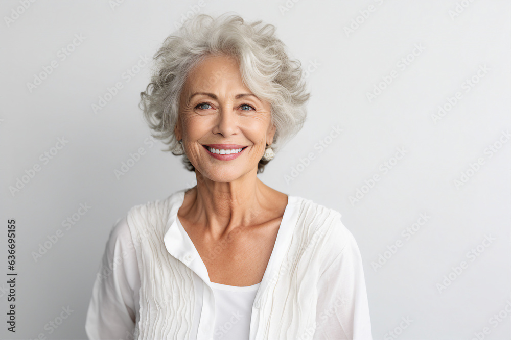 Generative AI portrait of senior charming female model smiling overjoyed and satisfied Generative AI portrait of senior charming female model smiling overjoyed and satisfied
