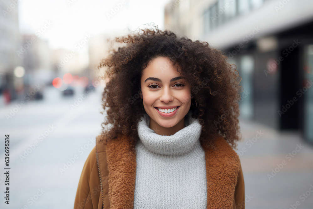 Generative AI picture of young mixed race attractive woman student in the city backdrop Generative AI picture of young mixed race attractive woman student in the city backdrop