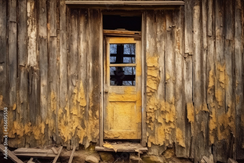 Old wooden door with shutters of an abandoned property  © Darshana