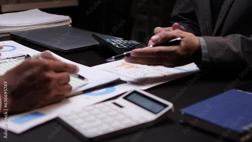 Meeting business people discussing with financial advisors analyzing financial numbers, accounting for auditing and budget management planning.