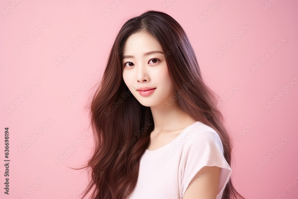 Beautiful Young Happy Chinese Woman On Pink Background Beautiful Young Happy Chinese Woman On Pink Background